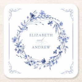 Elegant Calligraphy Wreath Wedding Reception Rechteckiger Pappuntersetzer