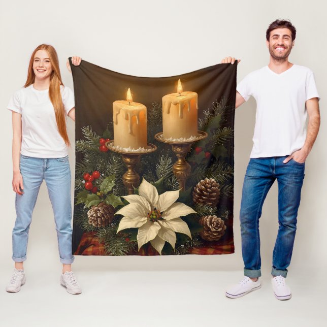 Elegant candle Christmas holly pine warm festive  Fleecedecke (Beispiel)