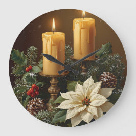 Elegant candle Christmas holly pine warm festive Große Wanduhr