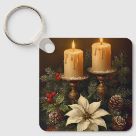 Elegant candle Christmas holly pine warm festive  Schlüsselanhänger