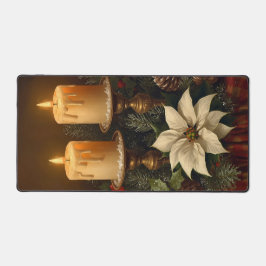 Elegant candle Christmas holly pine warm festive  Schreibtischunterlage