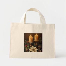 Elegant candle  holly pine warm rustic christmas mini stoffbeutel