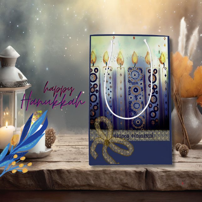 Elegant Candles Happy Hanukkah Mittlere Geschenktüte (Elegant Candles Happy Hanukkah Medium Gift Bag)
