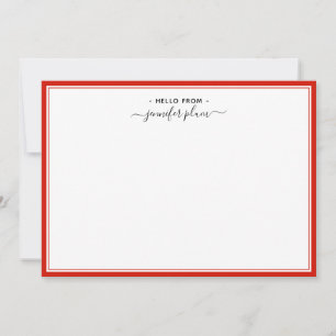 Elegant Candy Red Script 'Hello From' Mitteilungskarte