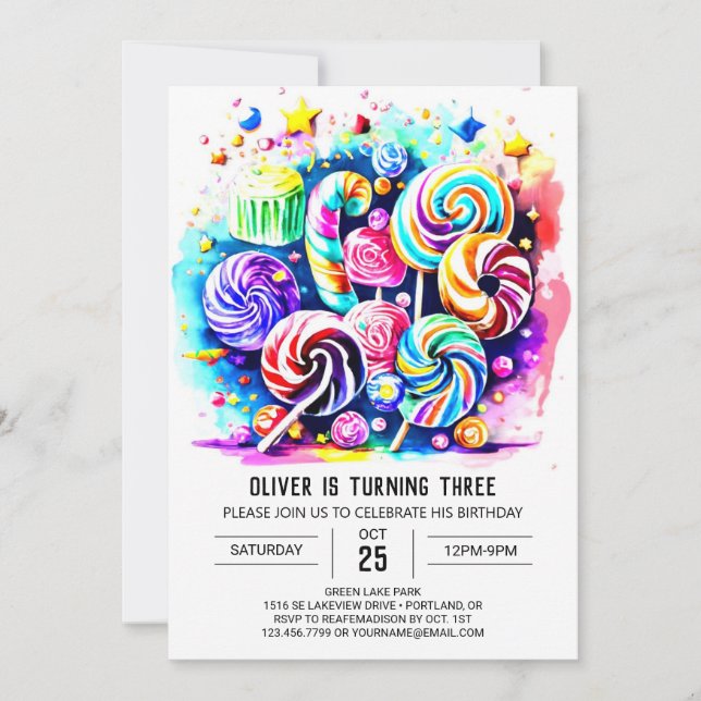 Elegant Candyland Printable Birthday Einladung (Vorderseite)