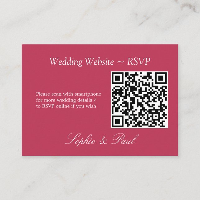 Elegant Carmine Magenta QR Code Site Web Carte RSV (Devant)