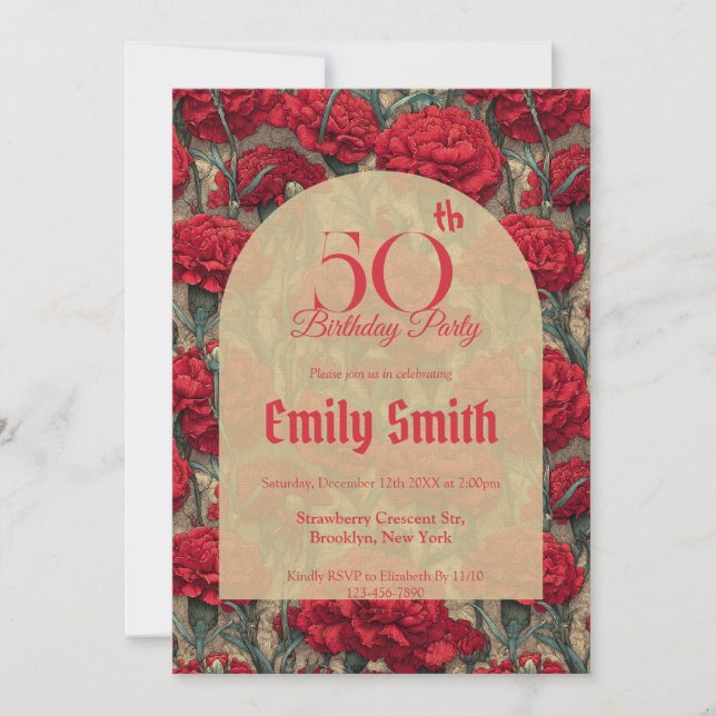 Elegant Carnation Accent Adult Birthday Einladung (Vorderseite)