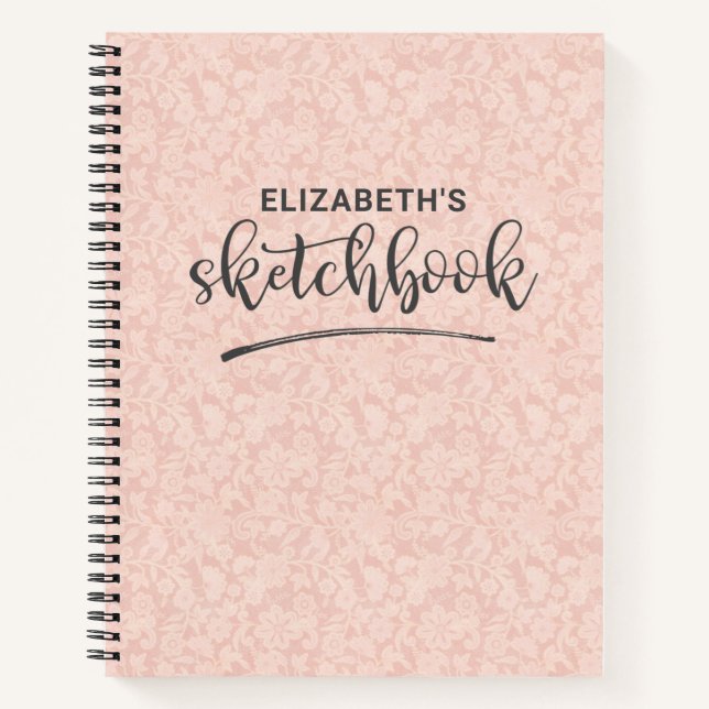 Elégant carnet de croquis en dentelle rose avec Ca (Devant)