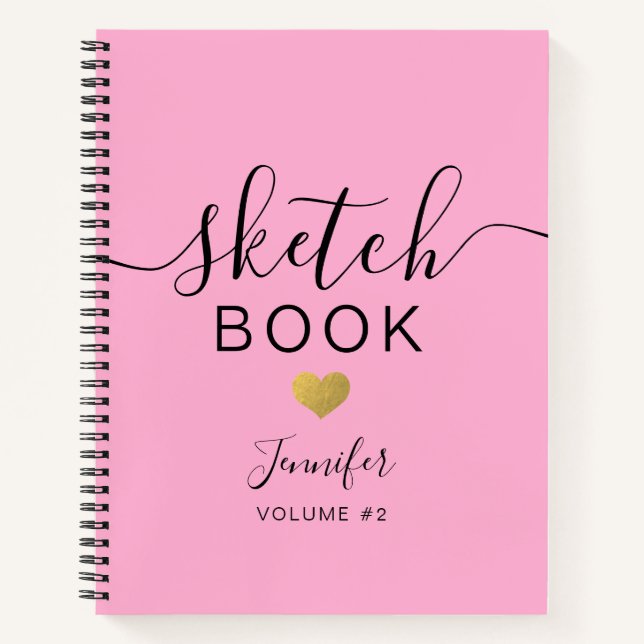Élégant carnet de croquis Nom du coeur Script Rose (Devant)