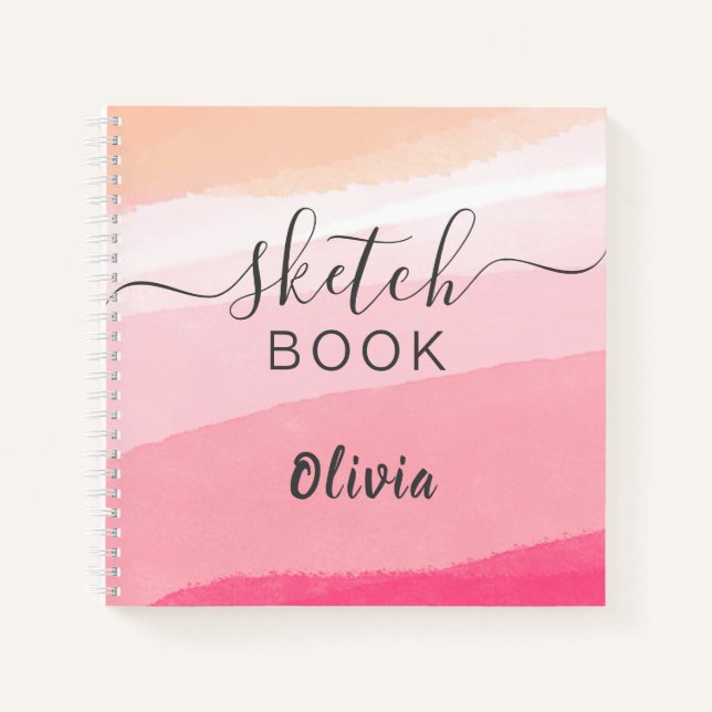 Elégant carnet de croquis Votre nom Script Aquarel (Devant)