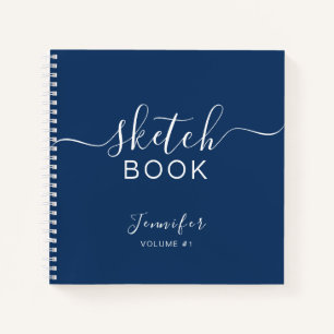 Elégant carnet de croquis Votre nom Script Navy Bl