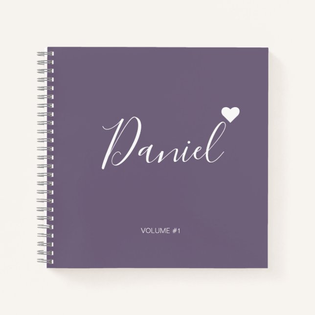 Elégant carnet de croquis Votre nom Script violet  (Devant)