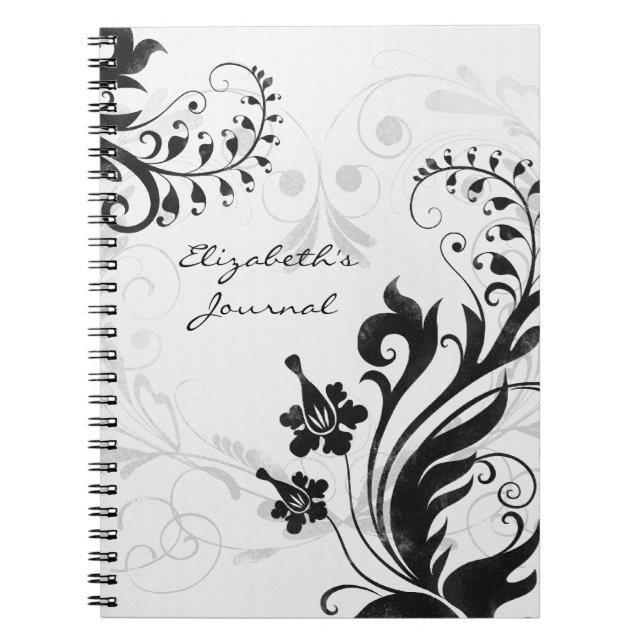 Élégant Carnet de journal personnalisé noir blanc (Devant)