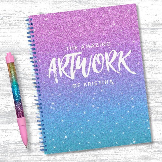 Elégant carnet de notes de Parties scintillant vio (A cute purple and blue glitter sketchbook. Personalize it with your name.)