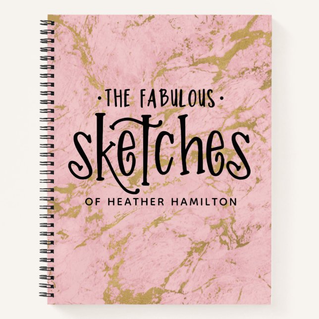 Elégant carnet de notes en marbre rose or (Devant)