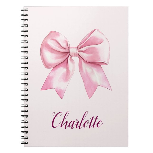 Élégant Carnet Spiral Personnalisé Pink Bow (Devant)