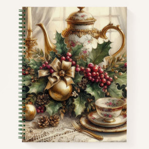 Elégant Carnet Spiral Teapot Vintage de Noël