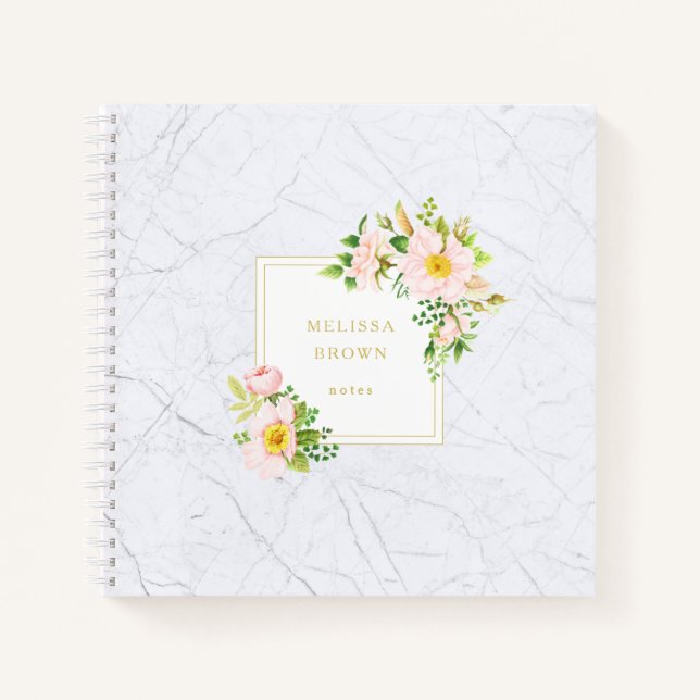 Élégant Carré en marbre floral chic Pastel Carnet  (Devant)
