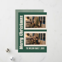 Élégant Carte de Noël à Deux Photos Crème et Verte