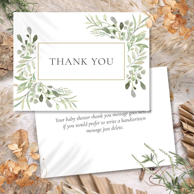 Elégant Carte de remerciements Baby shower Feuille (Elegant Greenery Leaves Baby Shower Thank You Card)