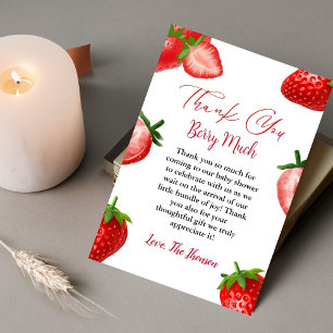 Elégant carte de remerciements baby shower fraise