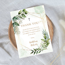 Élégant Carte de remerciements de baptême de feuil