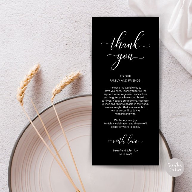 Elégant Carte de remerciements De Cadre De Mariage (Wedding Dinner Place Setting Thank You Card, in Modern Classy, timeless classy black)