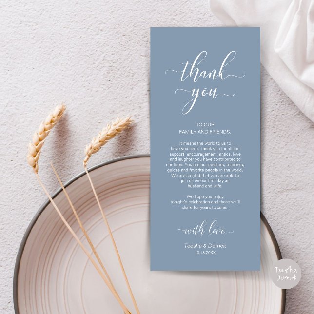 Elégant Carte de remerciements De Cadre De Mariage (Wedding Dinner Place Setting Thank You Card, in Modern Classy, Dusty Blue)
