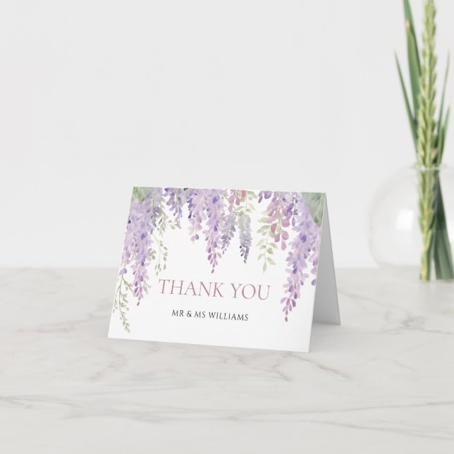 Élégant Carte de remerciements de fleurs de glycin (Devant)