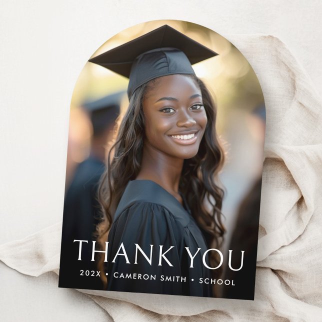 Élégant Carte de remerciements de la graduation en (Elegant arch graduation photo Thank you card)