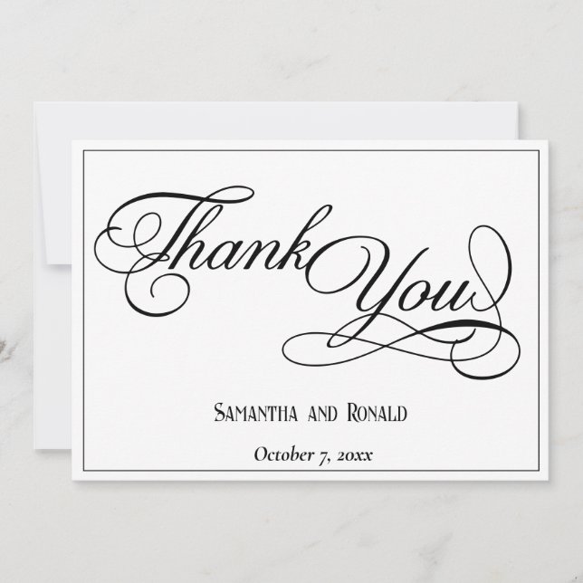 Élégant Carte de remerciements de Mariage blanc (Devant)