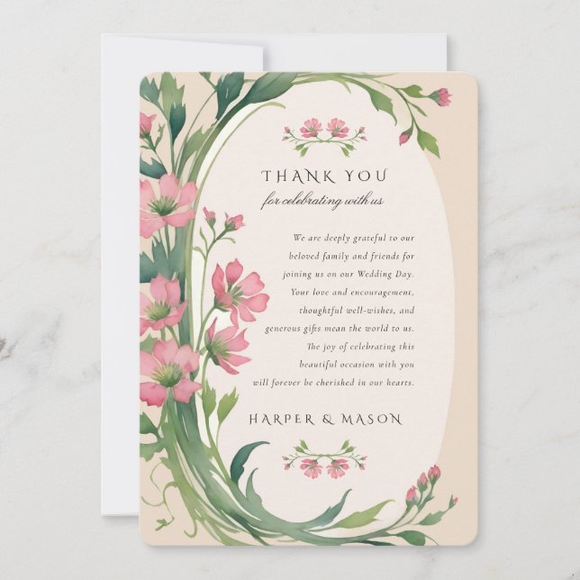 Élégant Carte de remerciements Floral (Devant)