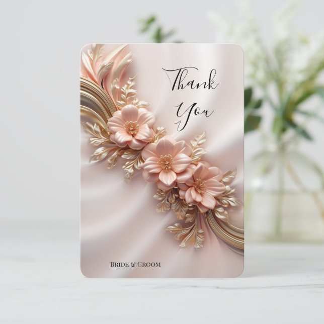 Élégant Carte de remerciements Floral de Pêche Ora (Debout devant)