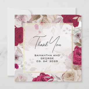 Élégant Carte de remerciements floral rouge profon