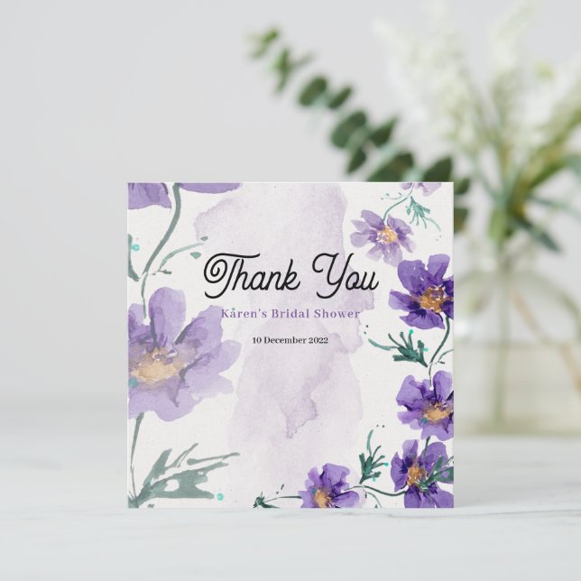 Élégant Carte de remerciements Floral Violet (Debout devant)