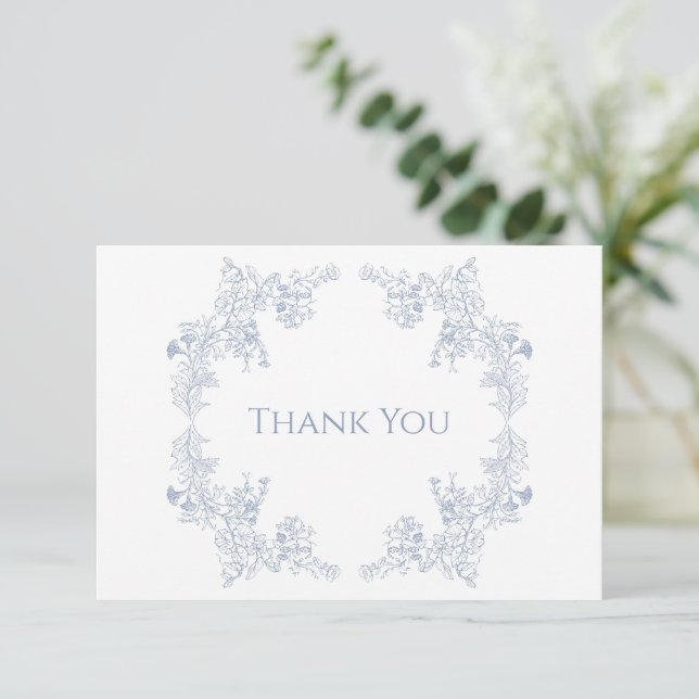 Élégant Carte de remerciements funéraire Floral Bl (Debout devant)