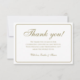 Élégant Carte de remerciements Mariage blanc et or