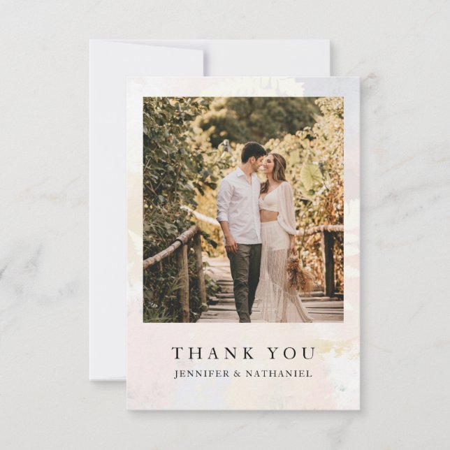 Élégant Carte de remerciements photo Mariage à fle (Devant)
