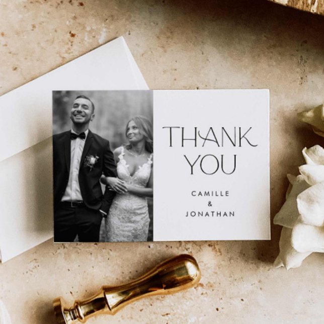 Élégant Carte de remerciements photo Mariage minim (Elegant Simple Photo Wedding Thank you card)