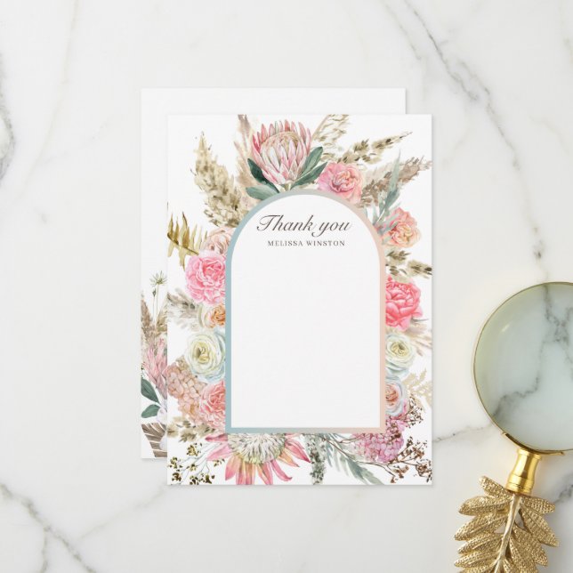 élégant Carte de remerciements turquoise à fleurs  (Devant/Arrière en situation)