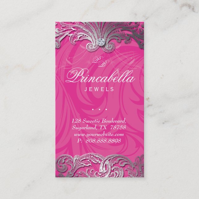 Élégant Carte de visite de bijoux Feuilles rose ar (Devant)