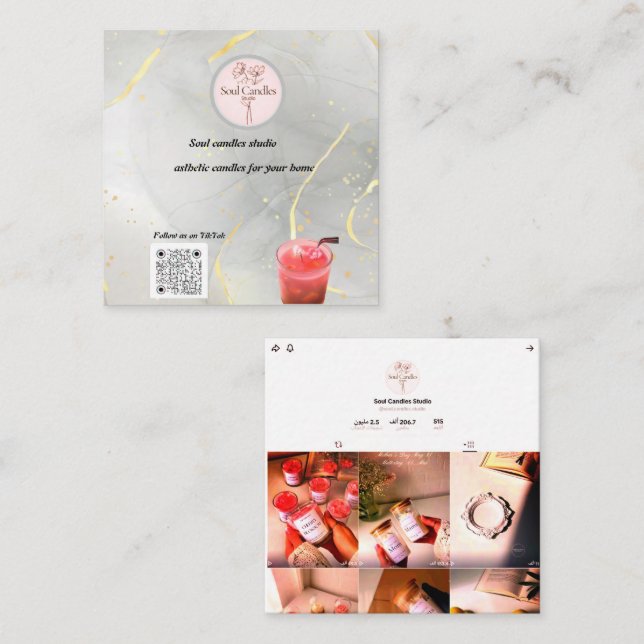 Élégant Carte de visite de bougie | Studio de boug (Devant / Derrière)
