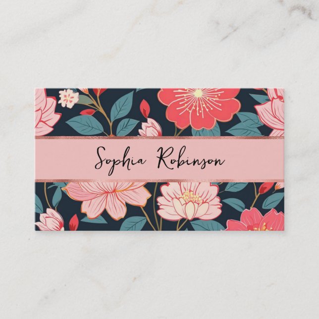 Élégant Carte de visite de fleurs de cerises roses (Devant)