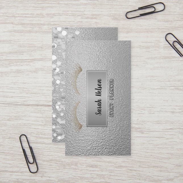 Elégant Carte de visite de luxe Silver Faux Lashes (Devant/Arrière en situation)