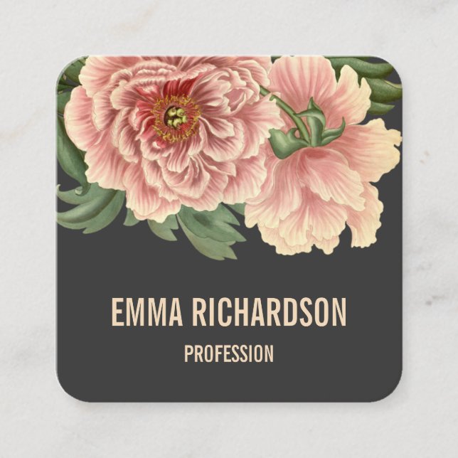 Élégant carte de visite de pivoine rose à la mode  (Devant)