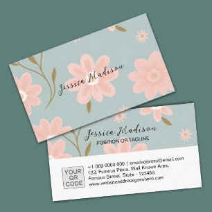 Élégant Carte de visite floral avec code QR DP7