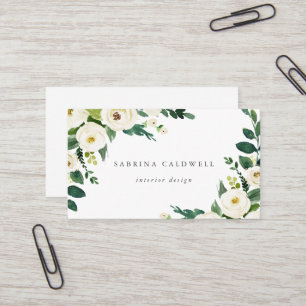 Élégant Carte de visite floral blanc