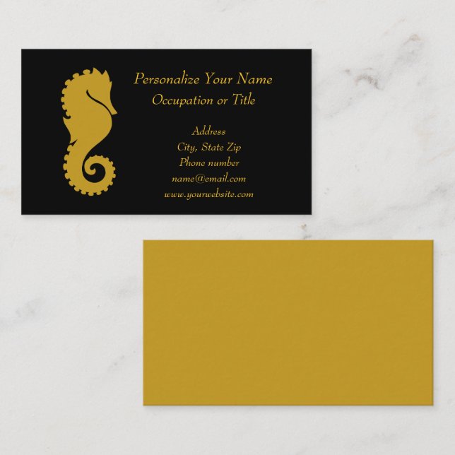 Élégant Carte de visite Gold Seahorse Black Gold (Devant / Derrière)