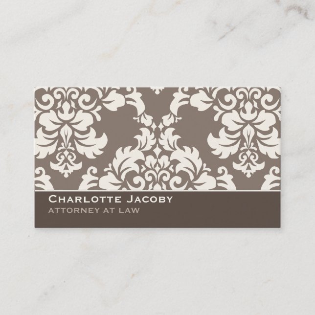 Élégant Carte de visite professionnel Taupe Damask (Devant)
