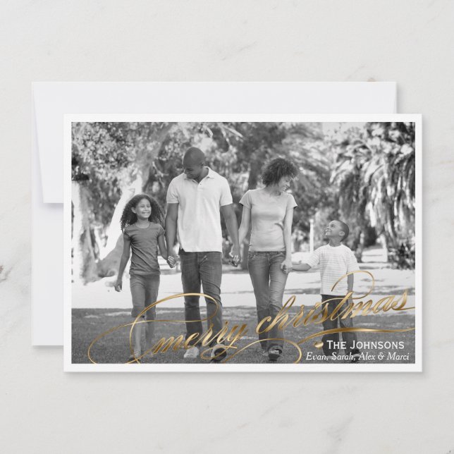 Élégant Carte photo de Noël Joyeux Or (Devant)